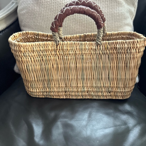 Handbags - Woven Straw Tote Bag with Brown Handle